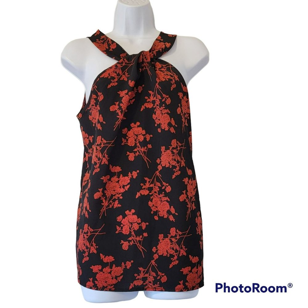 Shein Women's M (8/10) Black with Red Floral Print Camisole EUC